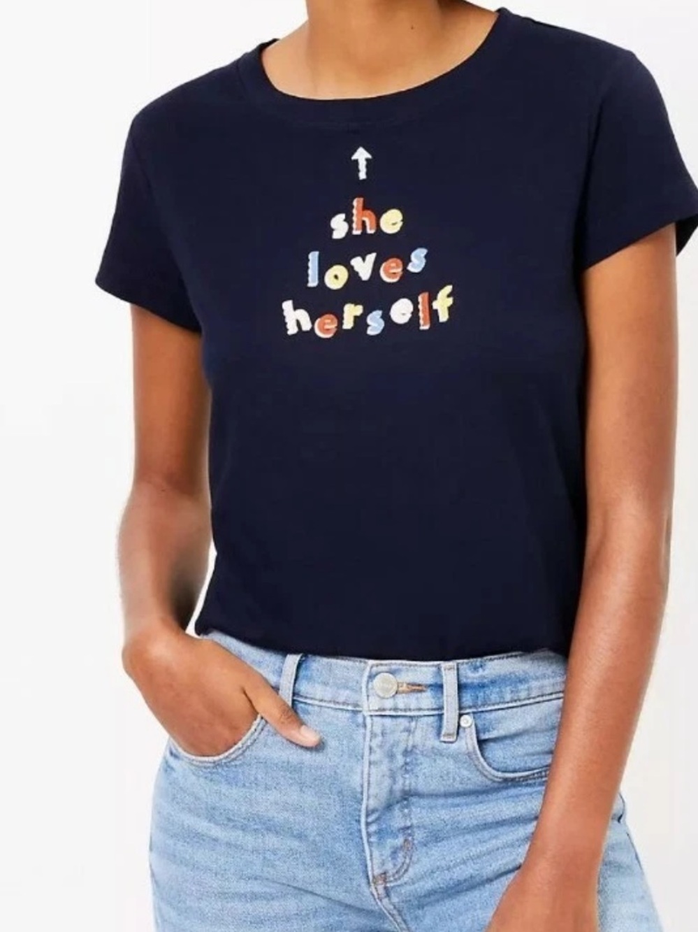 LOFT NWT❗️She Loves Herself Tee with Multicolor Embroidered Text